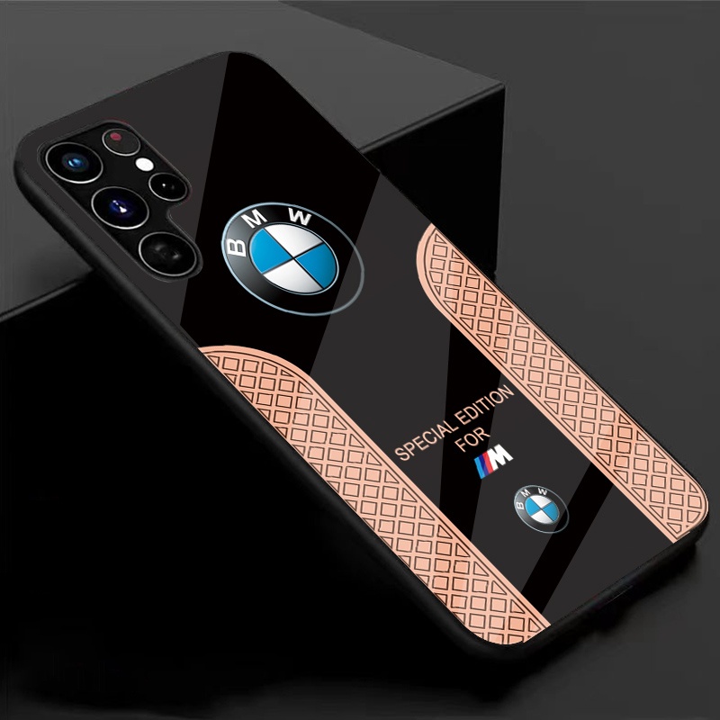Ốp Điện Thoại Mặt Kính Cường Lực Họa Tiết Xe Hơi Thể Thao BMW Cho Samsung S23 5G Ultra S22 S21 Plus