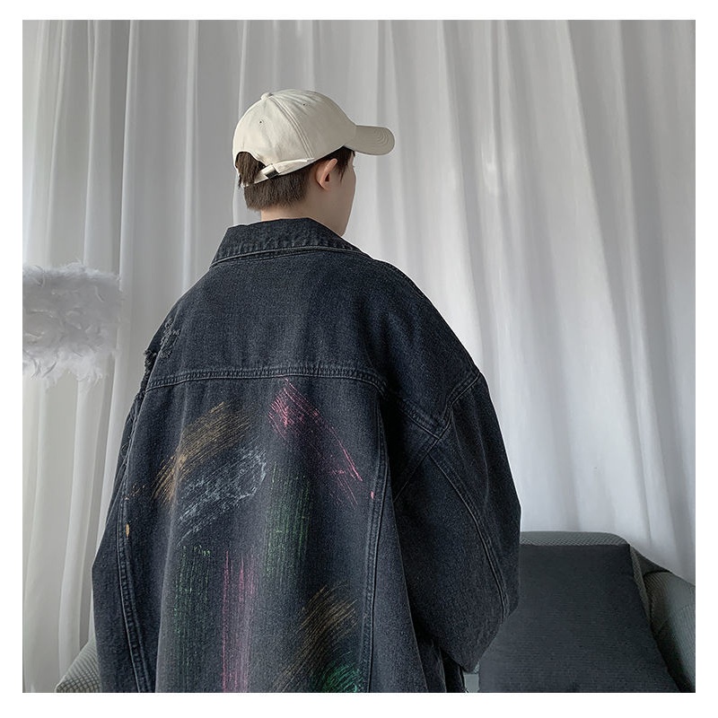 IMaodou Áo Khoác Denim Dáng Rộng Phong Cách Harajuku Đường Phố Hàn Quốc Thời Trang Mùa Thu Cho Nam