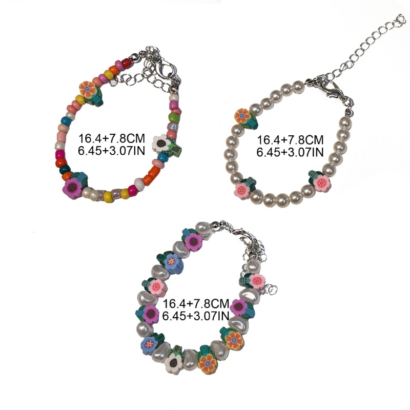 Vòng Đeo Tay Hạt Đất Sét Thủ Công Nhiều Màu Đính Hoa Và Ngọc Trai Cho Nữ