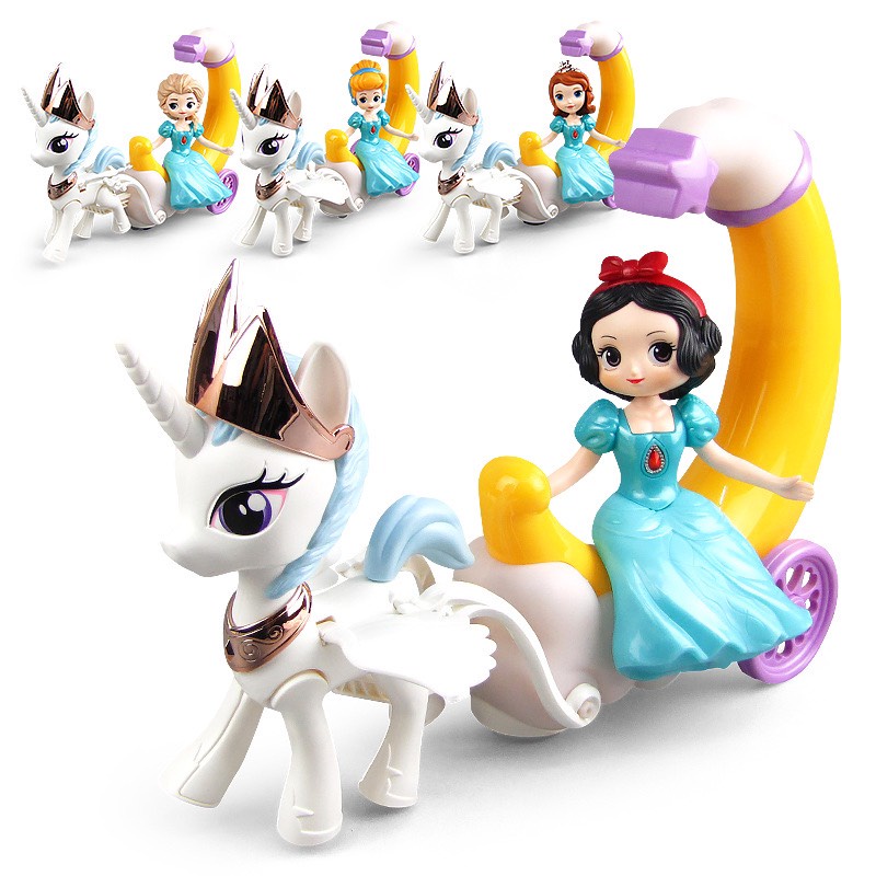 Đèn lồng Elsa, Sofia, Bạch Tuyết ngồi xe ngựa Pony chạy pin có nhạc có đèn cho bé chơi Trung Thu ngựa kỳ lân kéo xe