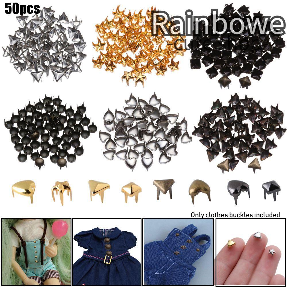 Bộ 50 nút kim loại mini cỡ 4/5/6mm hình ngôi sao/trái tim nhiều màu tùy chọn dùng tự làm đồ chơi cho búp bê
