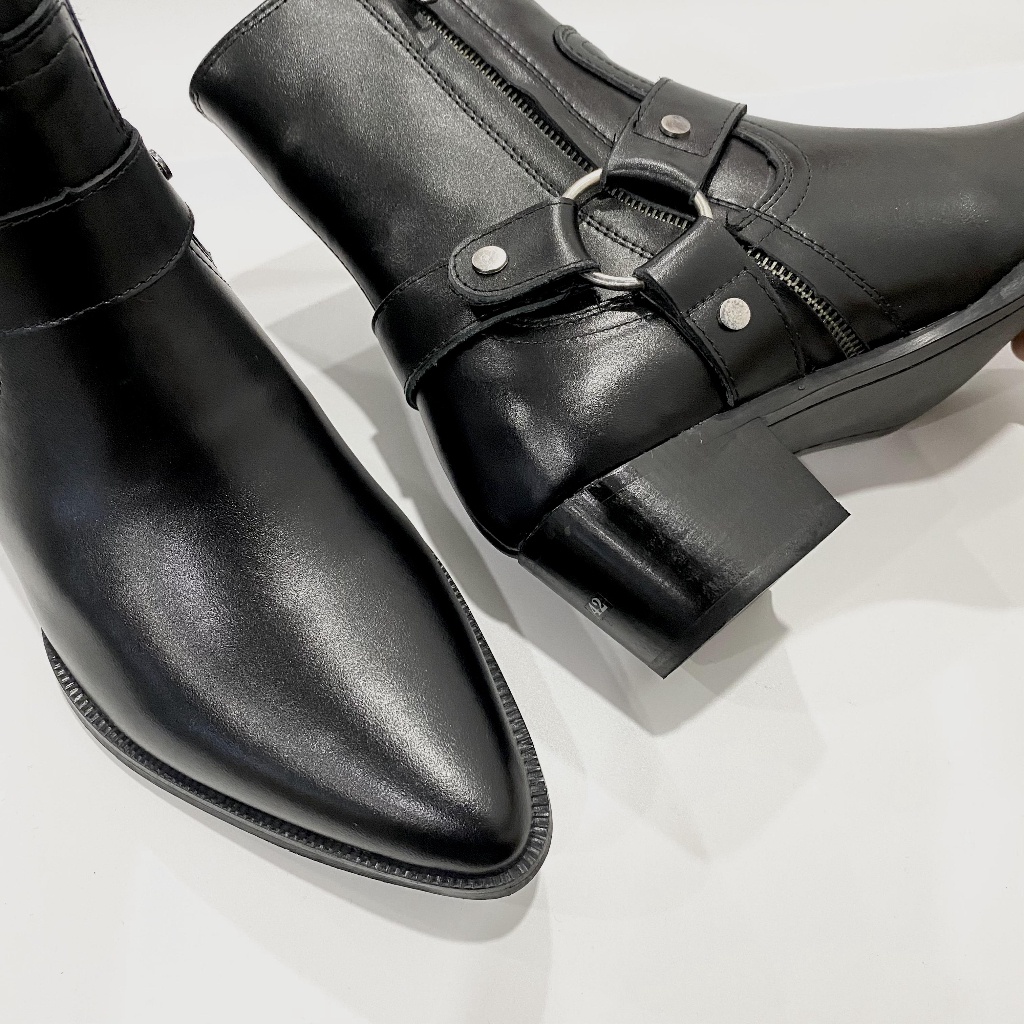Giày Harness Boots Da Bò Cao Cấp Nhập Khẩu Gót 5cm Mũi Nhọn
