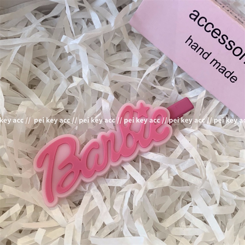 Kẹp Tóc Mái Bằng Kim Loại Hình Chữ Barbie Màu Hồng Dễ Thương Phong Cách Hàn Quốc