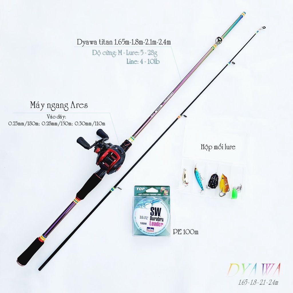 [Giá rẻ] Bộ Cần câu lure, cần câu lure máy ngang, cần câu lure máy đứng, cần câu lure Dyawa