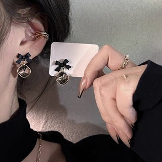 1 đôi bông tai hình nơ đính đá đen thanh lịch dành cho cô dâu