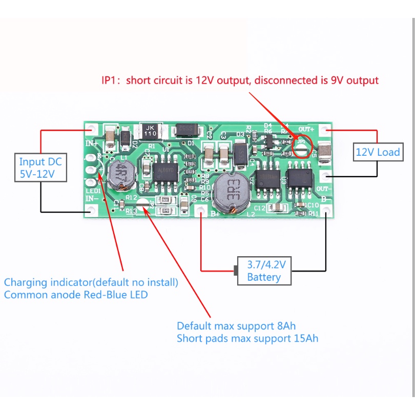 Bảng Mạch Tăng Áp Nguồn Điện DC UPS 5V-12V Sang 12V / 9V 1A 18650