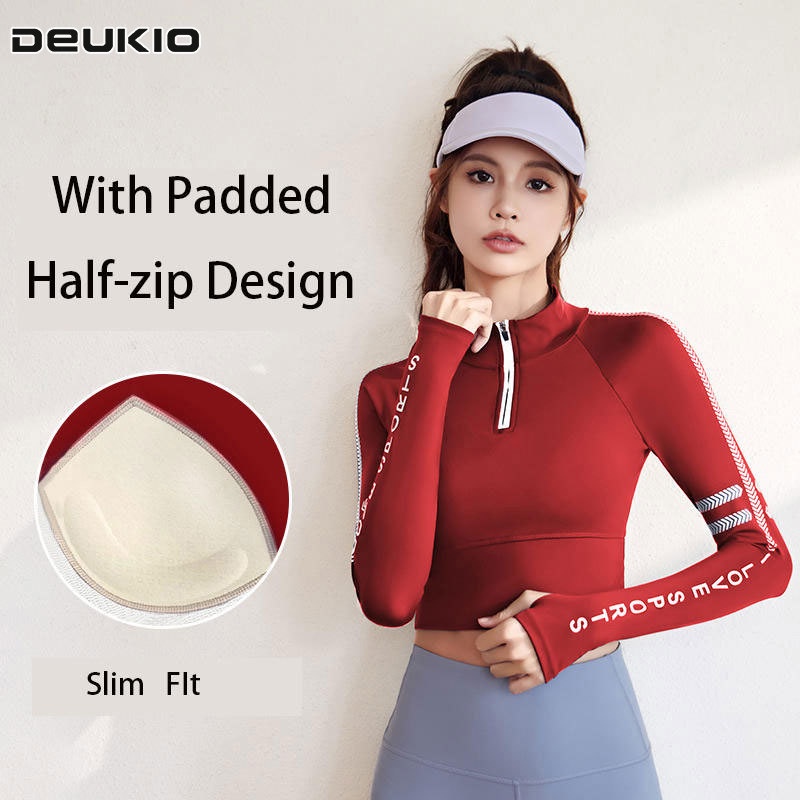 Deukio Áo Thun Thể Thao Tay Dài Dáng Ôm Co Giãn Tốt In Chữ Thời Trang Chất Lượng Cao