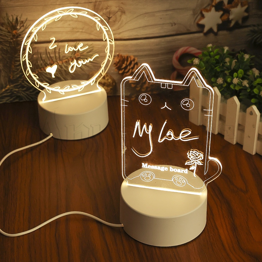 Đèn LED Để Bàn Hình Bảng Ghi Chú Giáng Sinh Năm Mới Cổng USB Ánh Sáng Trắng 3D Ấm Áp Có Bút Cho Bạn Gái / Bé Gái