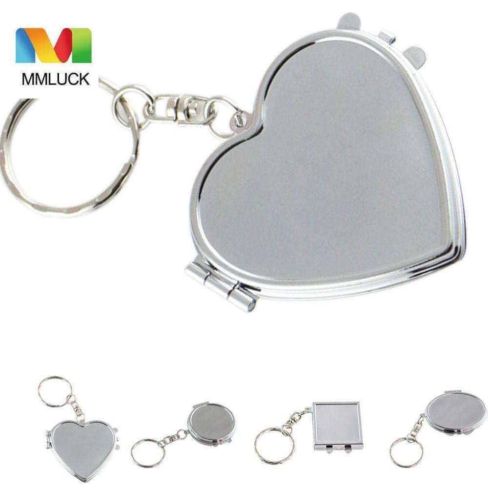 Mmluck Móc Khóa Gương Trang Điểm Hai Mặt Hình Trái Tim Oval Bằng Kim Loại