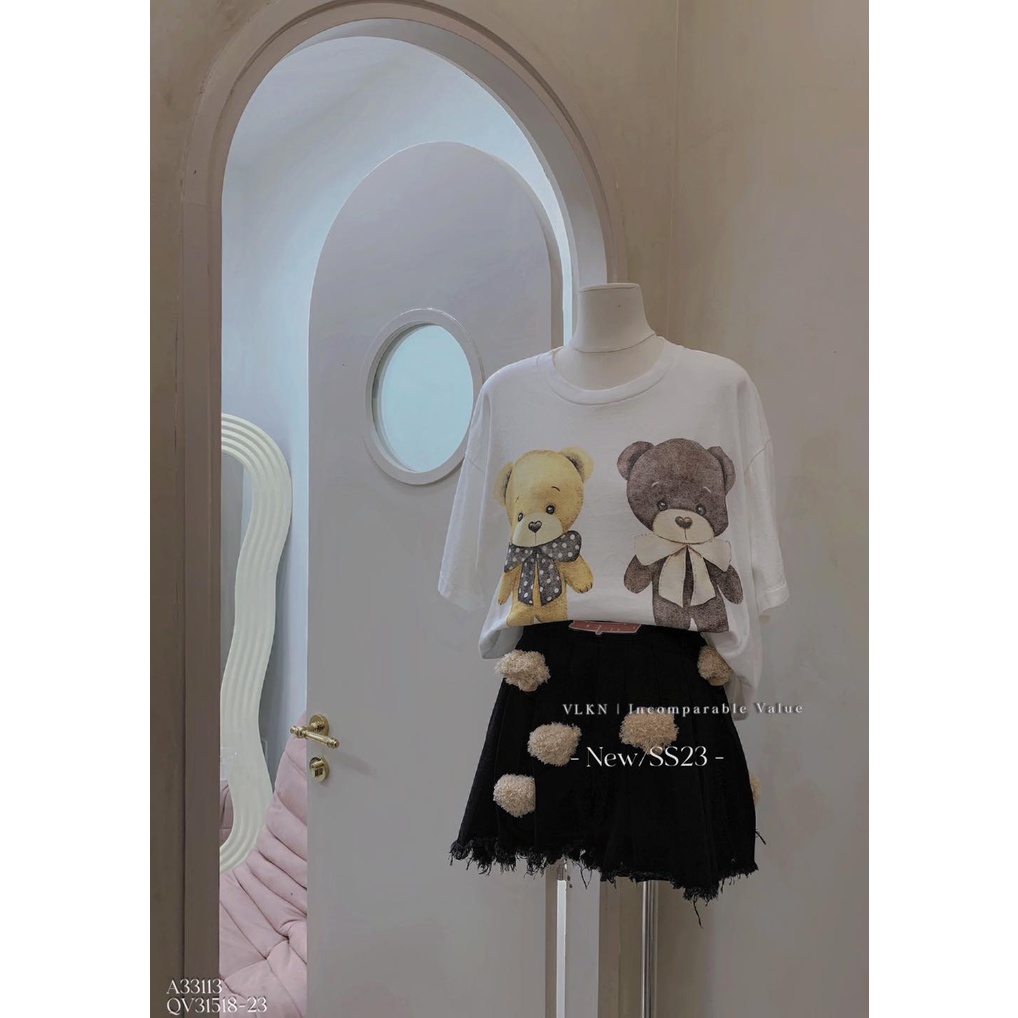 Áo u.k 2 đầu gấu đeo nơ 2 mặt