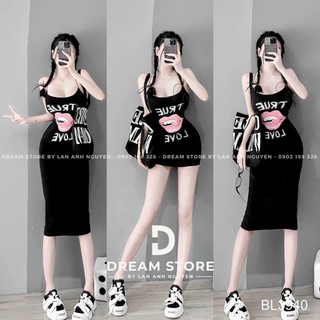 Đầm Body Cotton 2 dây In Hình Đôi Môi Dài - Ngắn Cực Kì Sang Chảnh , Đi Chơi , Đi Tiệc Đ0751144
