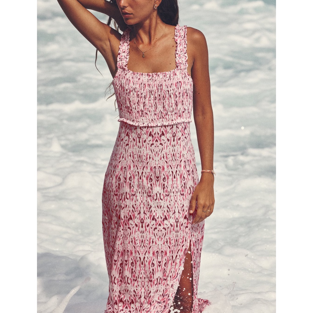 Zara Mùa Hè Váy Vải Lanh Mới In Họa Tiết 7887618