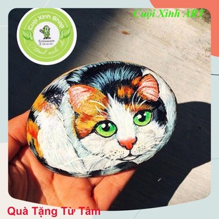 Tranh đá cuội mini hình con mèo TT