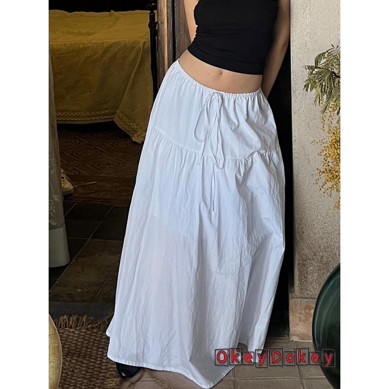 Chân Váy Chữ A Dáng Rộng Màu Trơn Phối Dây Rút Co Giãn Thời Trang Mùa Hè Cho Nữ
