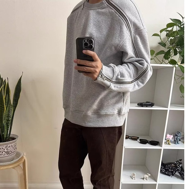 Áo Sweater Cổ Tròn Có Khóa Kéo Đôi Màu Trơn Phong Cách Hàn Quốc Thời Trang Cho Nam