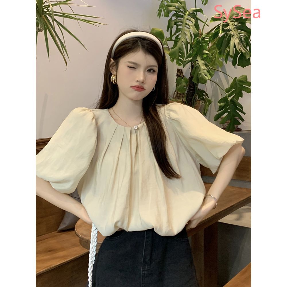 Áo sơ mi nữ tay phồng cổ tròn mùa hè