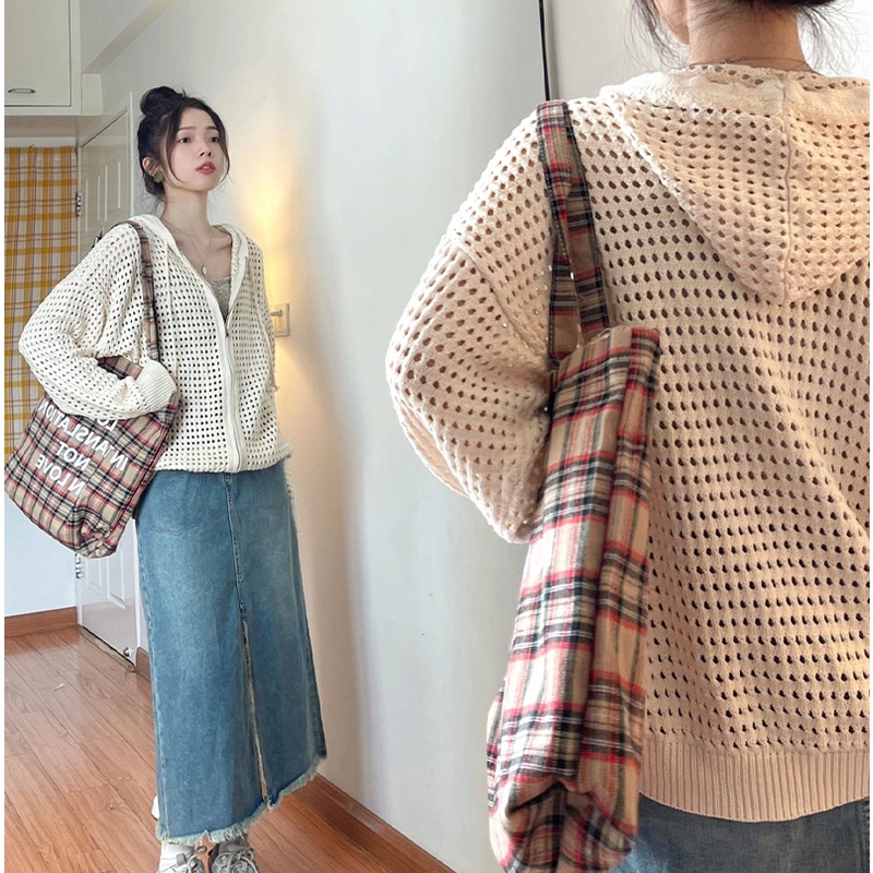 Áo Khoác cardigan Dệt Kim Phối Khóa Kéo Phong Cách Hàn Quốc Cho Nữ