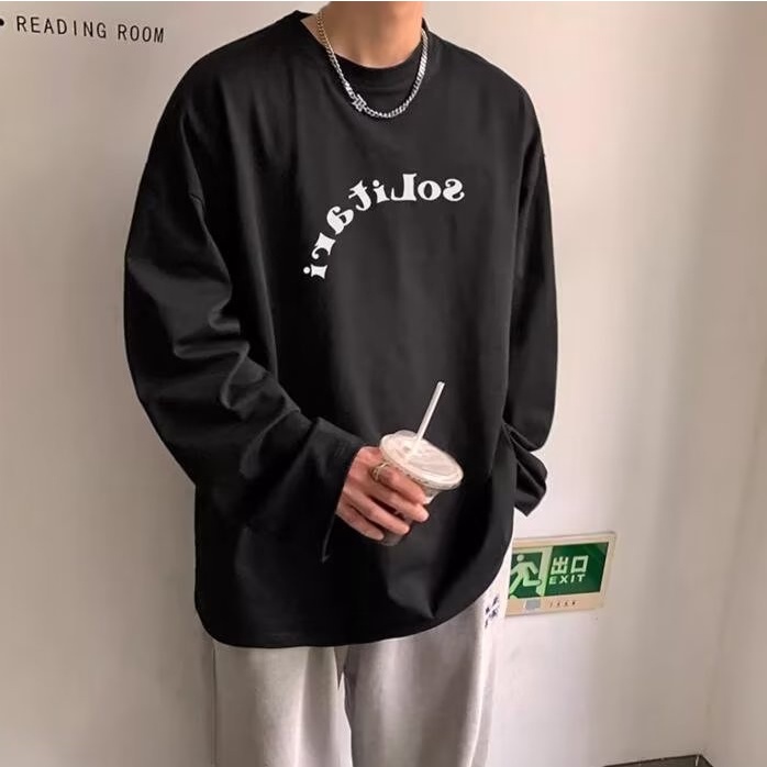 Áo Thun Tay Dài Cổ Tròn Dáng Rộng Phong Cách Retro Mỹ Thời Trang Cao Cấp Cho Nam