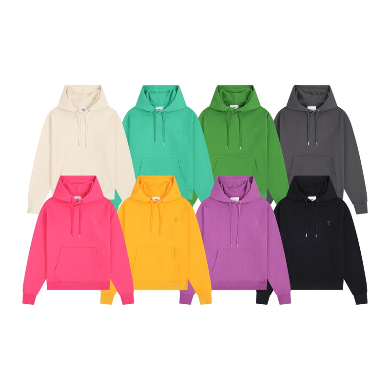 Xu hướng cổ điển ami cặp đôi thời trang hoodies lỏng hoa văn đơn sắc thêu thường dài tay áo chui đầu có mũ trùm đầu cộng với kích thước unisex