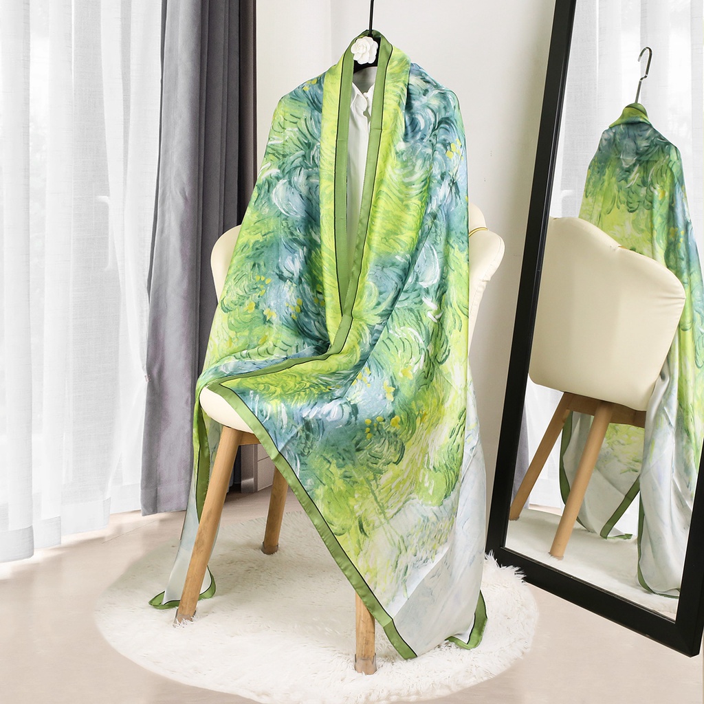 Parsimonious 180 g 90cm khăn choàng lụa bắt chước 70,9 "35,4 inch in khăn đi biển chống nắng wj1088-299