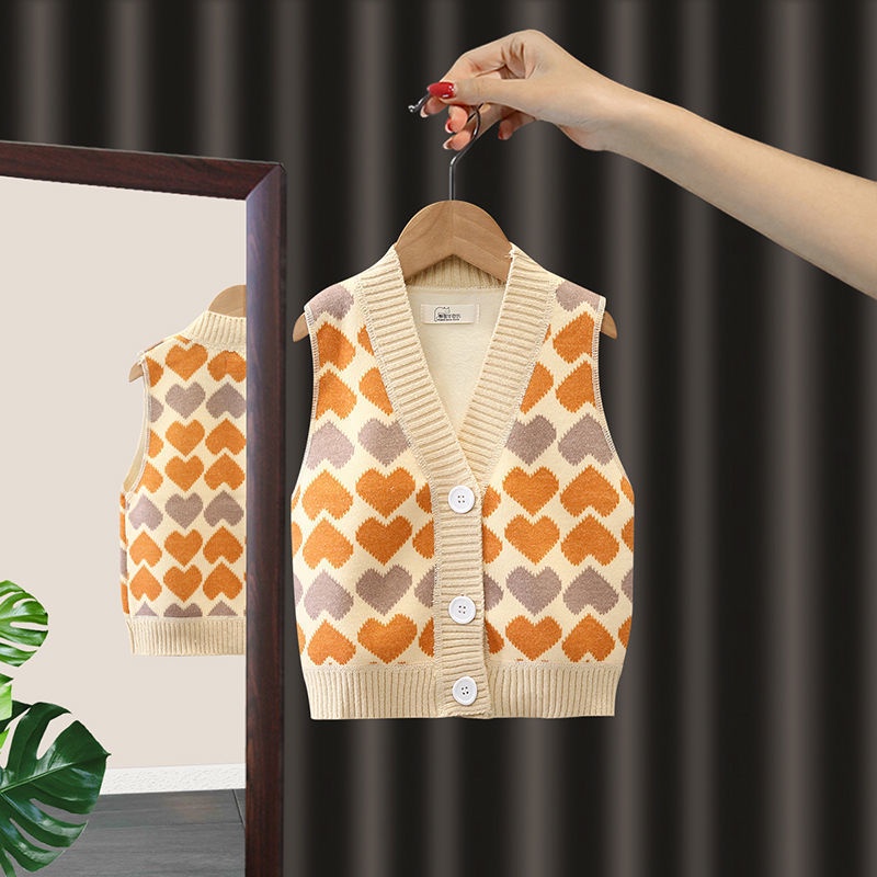 Cô gái ngọt ngào nhật bản quần áo mùa xuân mùa thu sản phẩm mới 2022 trẻ em yêu jacquard áo len dệt kim vest vest hợp thời trang