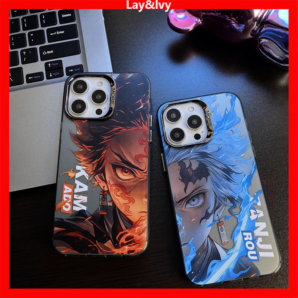 Phim hoạt hình phim hoạt hình anime demon slayer blade tanjiro mạ kim loại khung ống kính imd vỏ điện thoại silicon thích hợp cho iphone 14 14pro 14max 13promax 12 12promax 11