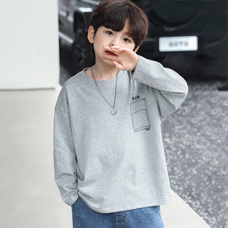 Bé trai t-shirt dài tay áo sơ mi trẻ em mới đáy áo sơ mi cotton tops trung và lớn quần áo trẻ em bé trai quần áo mùa thu