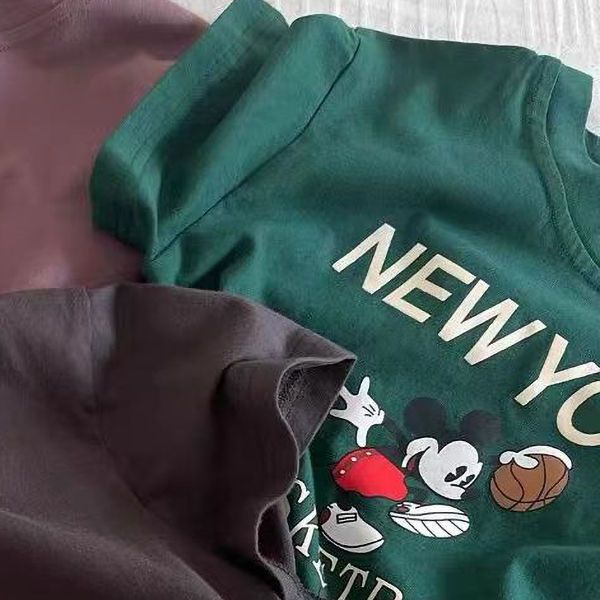 Pure cotton t-shirt trẻ em mùa hè phong cách mới phim hoạt hình bé trai cô gái ngắn tay áo sơ mi bé thường áo t-shirt cổ tròn