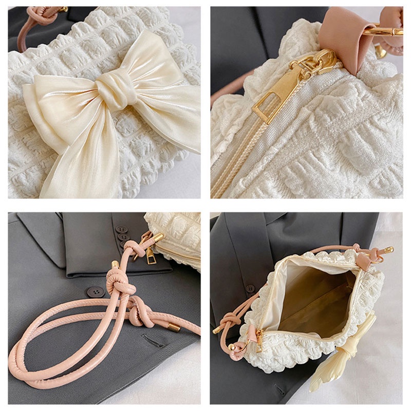 Moweikaidi thời trang hàn quốc mới retro nơ thắt nơ túi dưới cánh tay thời trang đơn giản túi đeo vai thông thường