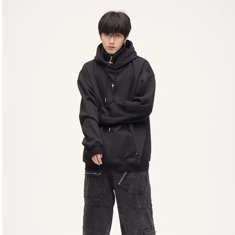 Đen Áo Hoodie Dáng Rộng Thời Trang Cá Tính Cho Nam