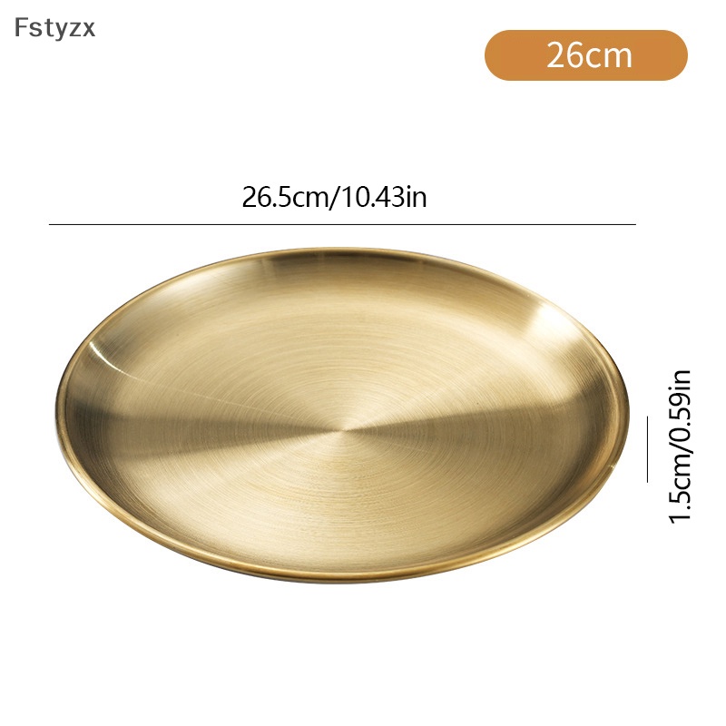 Fstyzx khay lưu trữ bằng thép không gỉ vàng đồng thau sang trọng đĩa tròn vàng bánh trái cây bít tết đồ ăn nhẹ nhà bếp lưu trữ kim loại bộ đồ ăn đĩa vn