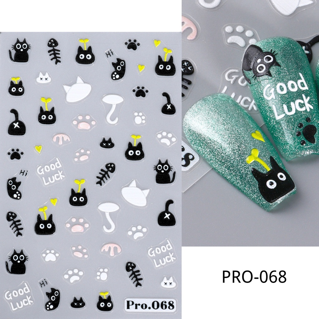 Dễ Thương Miếng Dán Trang Trí Móng Tay 5d Hình Mèo Đen / Bánh waffle / Kem / Cầu Vồng / Quái Vật Nhỏ Xinh