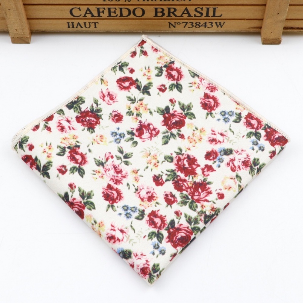 Khăn Tay Cotton Vuông In Họa Tiết Hoa Vintage Cho Nam Nữ