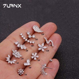 7uanX 1 Khuyên Tai Helix Hình Bông Hoa Bằng Thép Không Gỉ Đính Đá Zircon Thời Trang