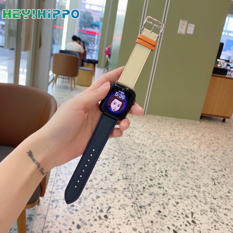 Dây Đeo Bằng Da PU 49mm Màu Tương Phản Cho iwatch ultra 8 se 7 6 5 4 3 45mm 41mm 44mm 40mm 42mm 38mm
