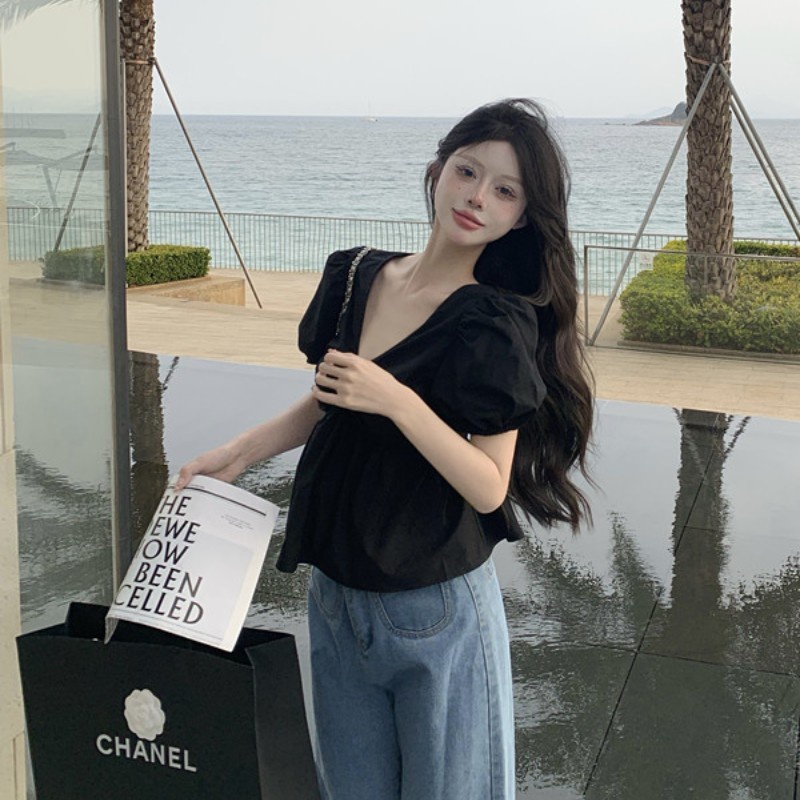 Áo Kiểu Tay Ngắn Cổ Chữ V Thời Trang Dành Cho Nữ