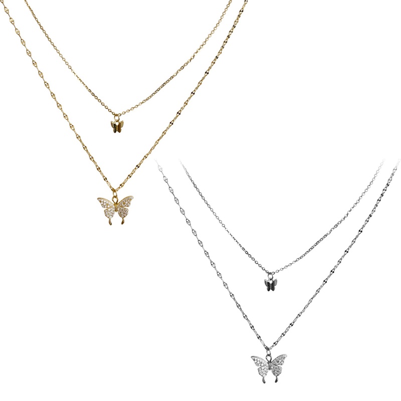 Vòng cổ Hai Lớp Mặt Hình Bướm Lấp Lánh Sang Trọng Cho Nữ