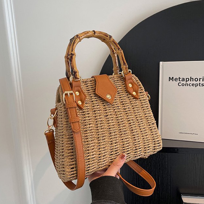 Ielgy niche Túi tote Đeo Vai Đan Rơm Đơn Giản Kỳ Nghỉ Đi Biển