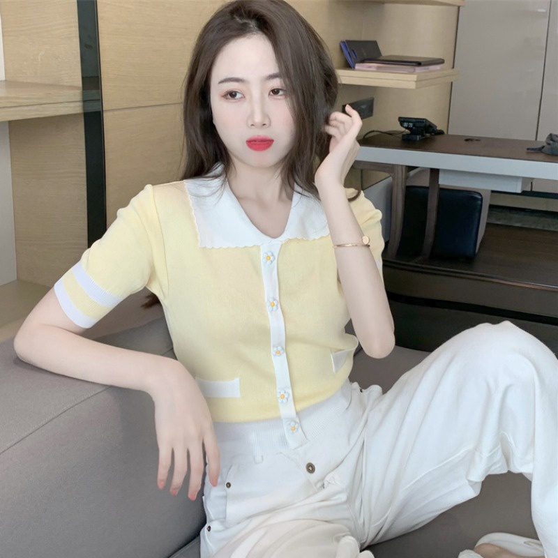 Áo polo Tay Ngắn Dáng Rộng In Họa Tiết Độc Đáo Phong Cách Hàn Quốc Thời Trang Cho Nữ