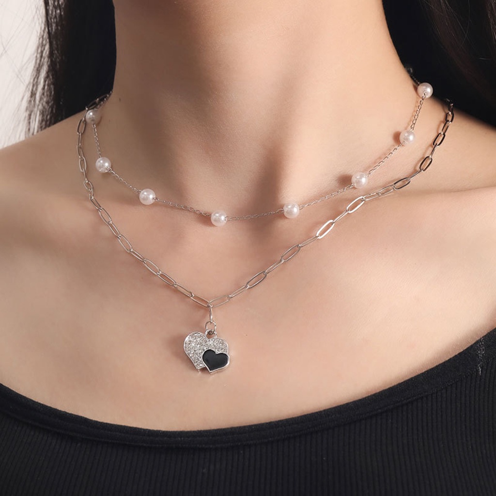 Vòng cổ Hai Lớp Hình Trái Tim Đính Đá Màu Sắc Nhẹ Nhàng Có Thể Điều Chỉnh