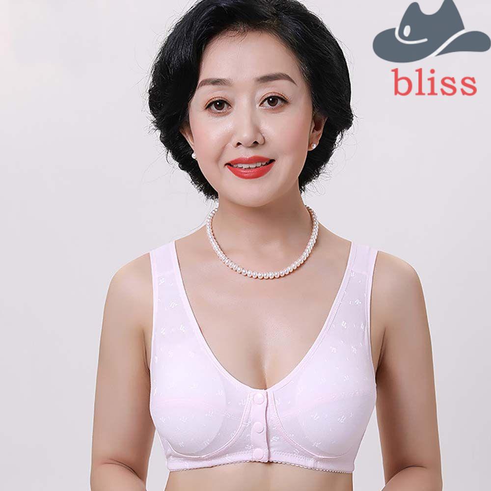 Áo Ngực Cotton Không Gọng Cài Trước Dáng Chữ T In Hoa Cho Phụ Nữ Lớn Tuổi