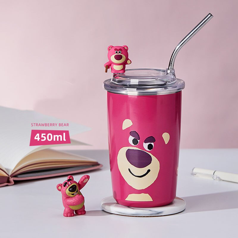 Bình Nước Giữ Nhiệt Bằng Thép Không Gỉ In Họa Tiết Hoạt Hình Disney Kèm Ống Hút Tiện Dụng Mang Theo Du Lịch