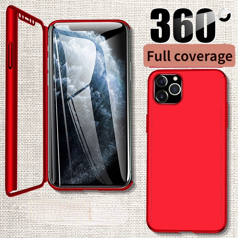 Ốp Điện Thoại Kính Cường Lực Hai Mặt Bảo Vệ 360 Độ Cho iPhone 13 13Pro 13Mini 13ProMax 12 12Pro 12Mini 12ProMax Max 360