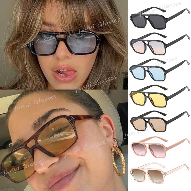 Kính Mát Gọng Vuông Đính Đinh Tán Chống Tia UV400 Phong Cách Cổ Điển Thời Trang Cho Nữ 70s