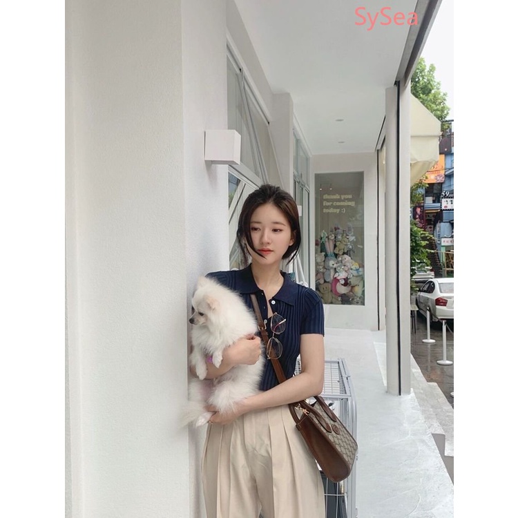 Áo Polo Dệt Kim Thời Trang Mùa Hè Hàn Quốc Dành Cho Nữ