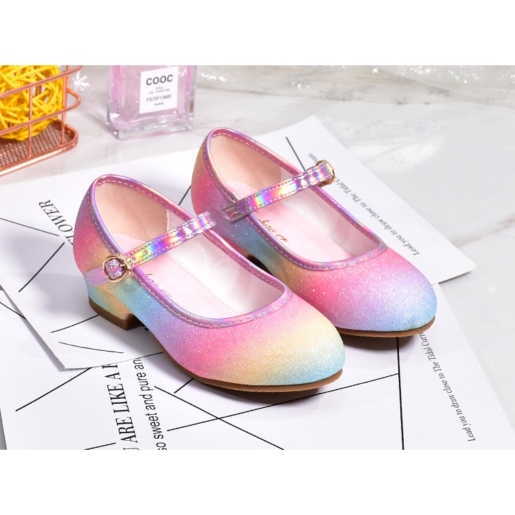 Giày Cao Gót Đính Kim Sa Lấp Lánh Màu Cầu Vồng Thời Trang Cho Bé Gái