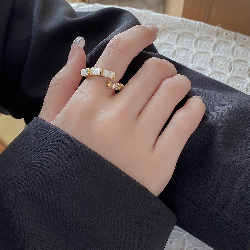 Nhẫn Đính Đá Opal Hình Cây Tre Sang Trọng Phong Cách Hàn Quốc