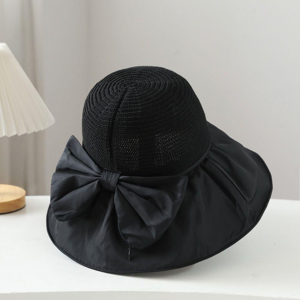 Danilo Mũ Tai Bèo Chống Nắng Đi Biển Chống Tia UV Màu Trơn Đính Nơ Gấp Gọn Được