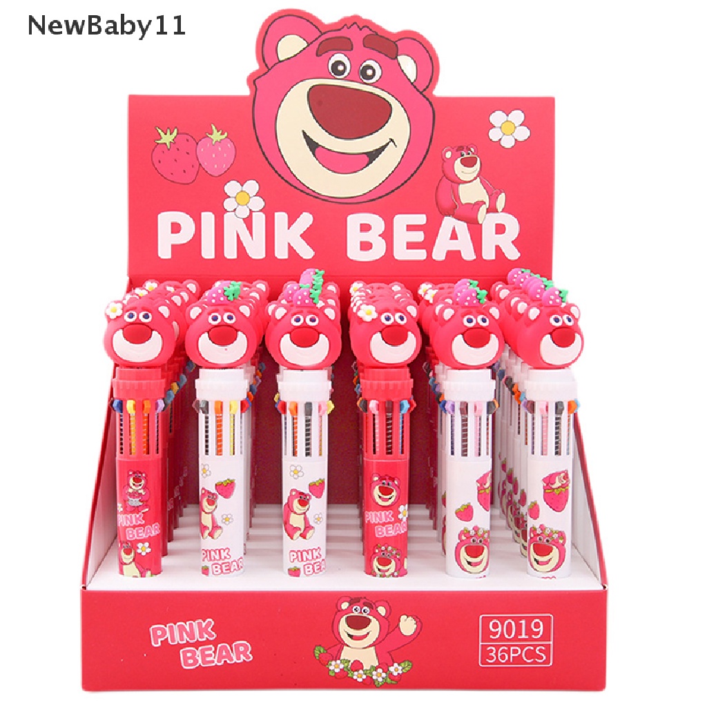 Bút Bi Dạng Nhấn 10 Màu Đa Năng Họa Tiết Gấu Dâu Tây Hoạt Hình Dễ Thương