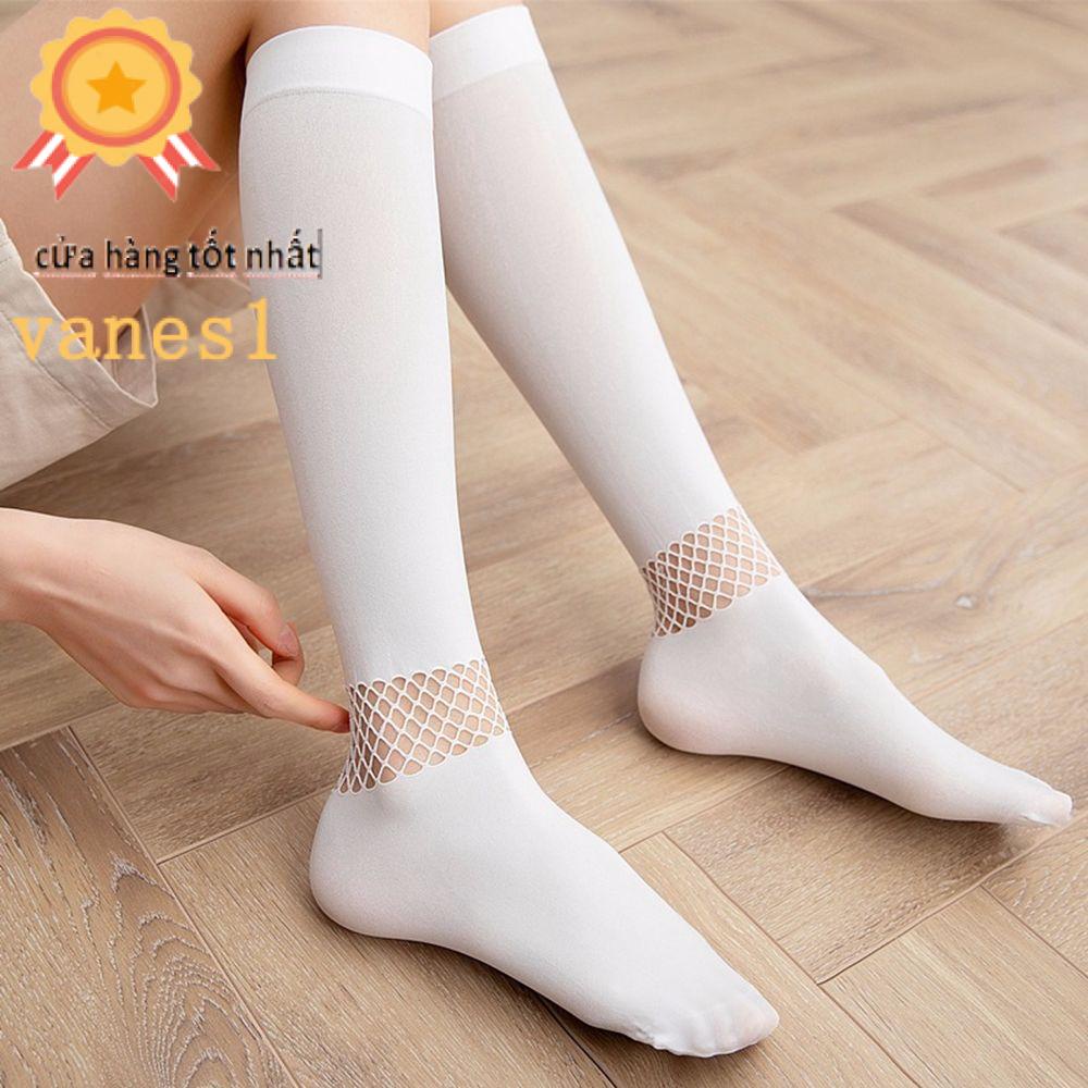 Vớ cotton cổ cao co giãn màu trơn dễ thương thoải mái cho nữ VANES1